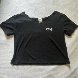 PINK Victoria's Secret Logo Black Women's Crop Top